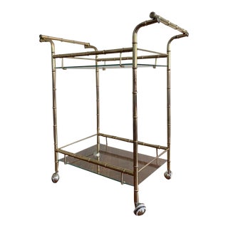 Vintage Brass Faux Bamboo Bar Cart For Sale