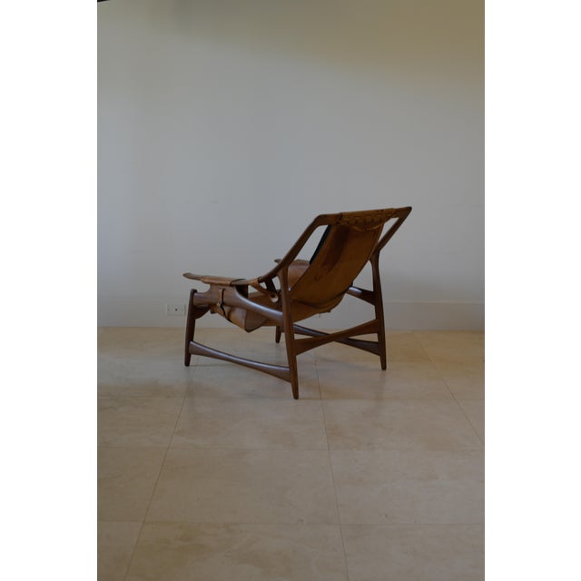 Brown Attributed Liceu De Artes E Oficios Cognac Leather Lounge Chair and Ottoman, Brazil 1960s For Sale - Image 8 of 16