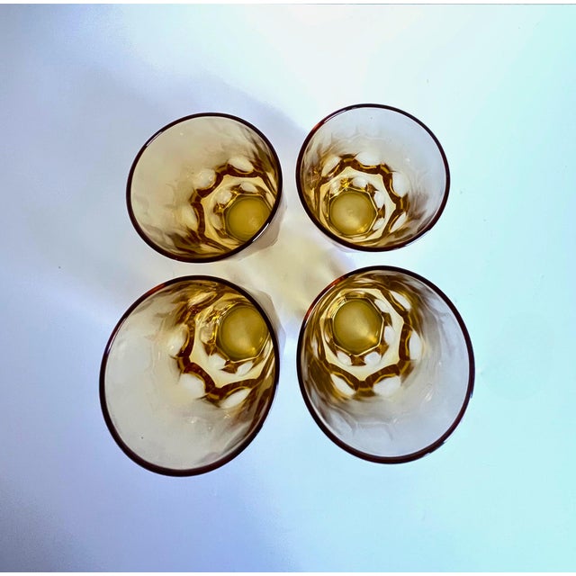 Vintage Hazel-Atlas Reflection Amber Thumbprint Set of 5 – Pitcher & 4 Tumblers For Sale - Image 9 of 12