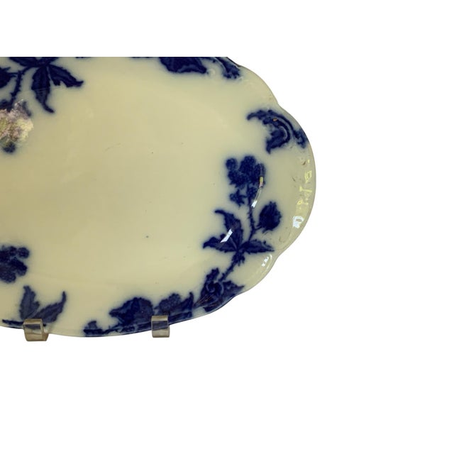 Late 19th Century Antique 1896 w.h. Grindley Flow Blue 12.5" Oval Platter - Marechal Neil Pattern C. 1896 Made in Staffordshire England For Sale - Image 5 of 6