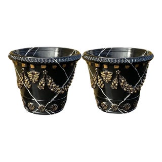 20th-C. French Style Faux Marble Painted Terracotta Pots / Planters - Pair For Sale