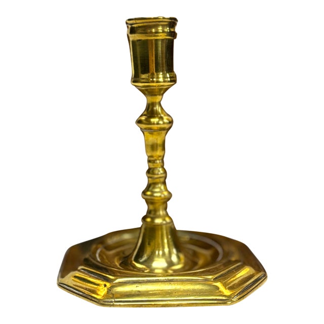 Single Diminutive Early 18th C. Queen Anne Octagonal English Brass Taperstick | Candlestick For Sale