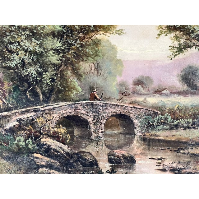 Antique Early 20th Century Oil on Canvas Painting “Spectacle Bridge” Signed Arthur Davis Lower Left For Sale - Image 4 of 12