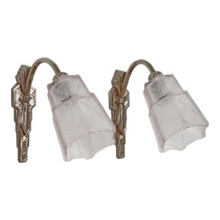 1930s French Art Deco Wall Sconces by Etablissements Jean Gauthier France - A Pair For Sale
