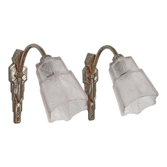 French Art Deco Wall Sconces by Etablissements Jean Gauthier 1930 France - A Pair For Sale