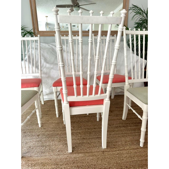1980s Set of 6 Vintage White Faux Bamboo Dining Chairs For Sale - Image 5 of 6