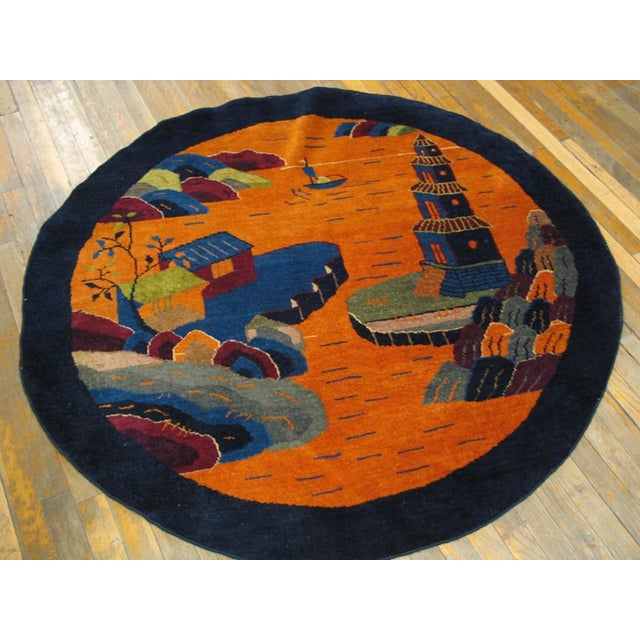 Antique Chinese Art Deco Geometric Hand Knotted Pile Rug, Country of Origin: China, Circa Date: 1920s. This exceptional...