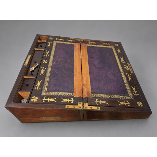 English Regency Brass-Inlaid Rosewood Lap Desk and Dressing Case, Circa 1820 For Sale - Image 11 of 11