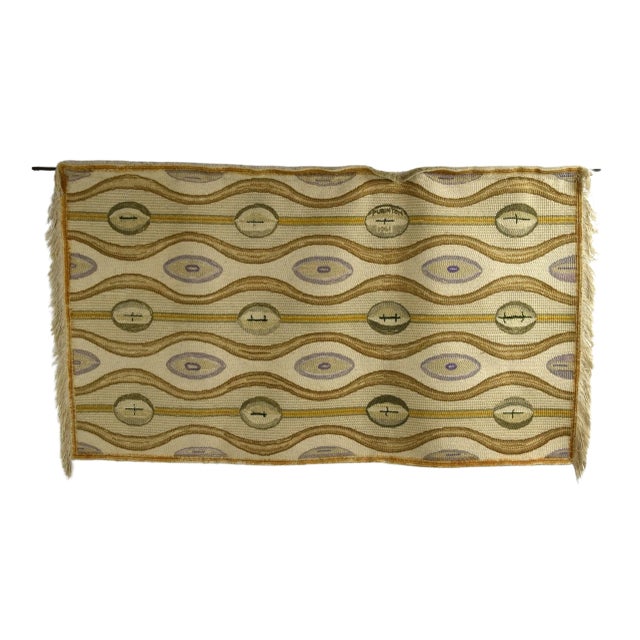 Vintage Mid-Century Modern Fiber Art Wall Tapestry Dated 1962 For Sale - Image 11 of 11