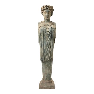 Grand Neoclassical Carved Granite Flora Term Herm Statue For Sale