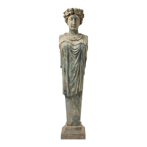 Grand Neoclassical Carved Granite Flora Term Herm Statue