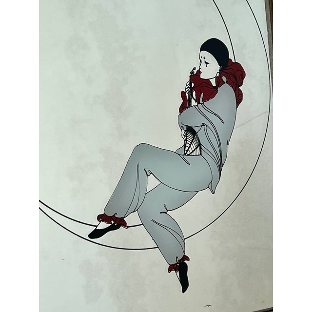 Vintage Art Deco Mirrors with Pierrot Harlequin on Crescent Moon Artwork, 1970s, Set of 2 For Sale - Image 12 of 17