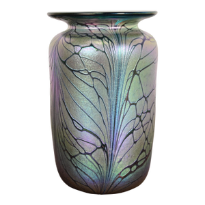 Loetz Style Art Nouveau Iridescent Art Glass Vase