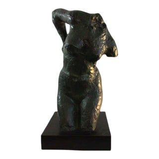 1970s Patina Painted Plaster Sculpture of Female Torso on Laminate Base For Sale
