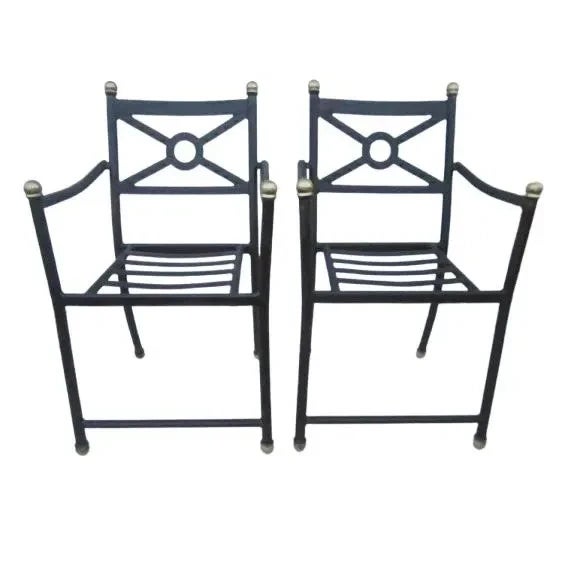 Metal 1980s Bistro Set Marble Table and Two Chair by Hampton Bay New Paint Black Metal, 3 Pieces For Sale - Image 7 of 9