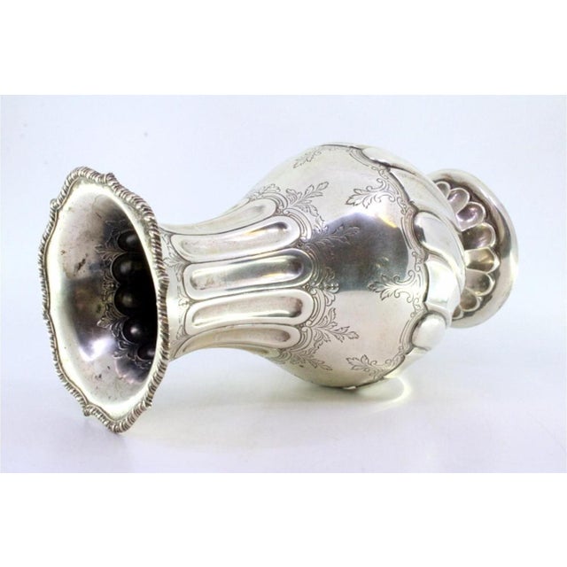 Silver Vase with Fluting Rim and Base, Engraved Floral Motifs and Rope-Shaped Frieze Edge For Sale - Image 4 of 8