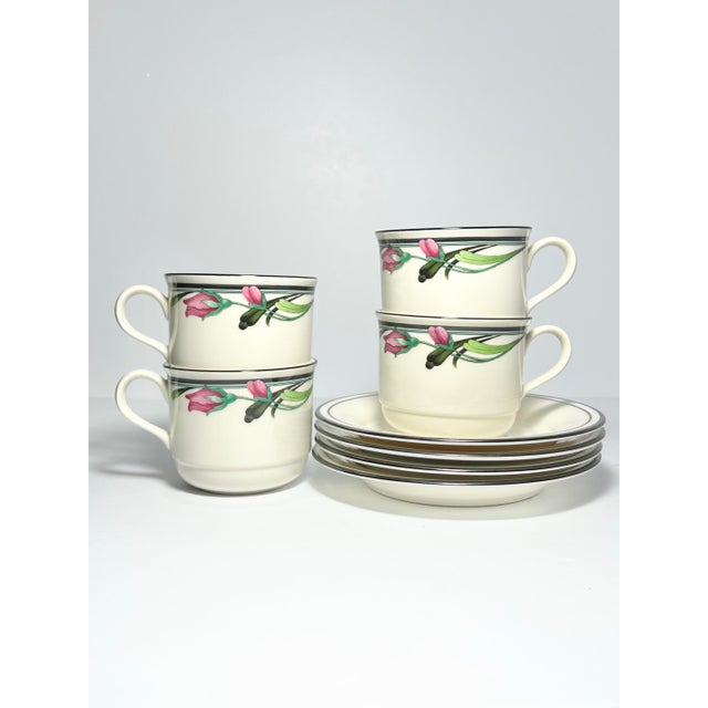 Lenox “Midnight Blossoms” Set of 4 Ceramic Tea Cups 2 3/4” 8oz & Saucers 6 3/8” Good vintage condition. No chips, cracks,...