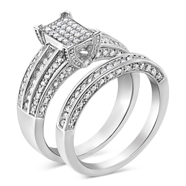 Classic and chic, this diamond bridal set reminds her she's the light of your life. Crafted in sterling silver, the...