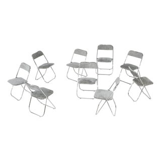 Chrome Folding Chairs with Fabric, 1970s, Set of 9 For Sale