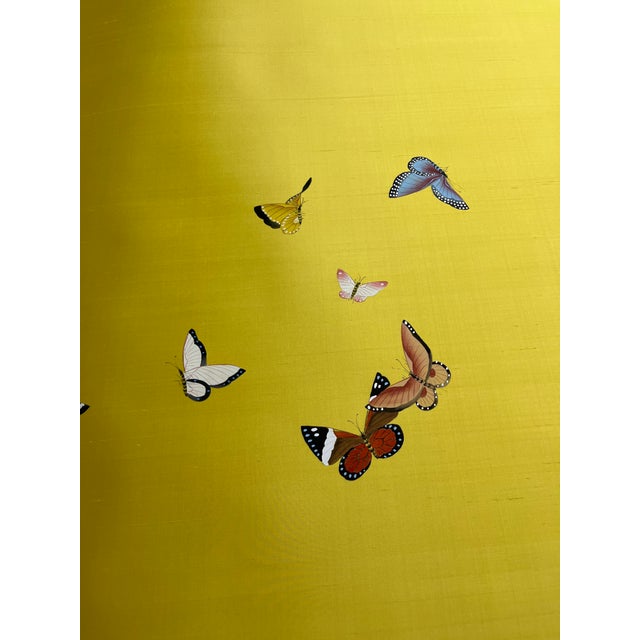 Chinoiserie Vibrant Yellow Butterfly Mural | 2-Panel Hand-Painted Chinoiserie Wallpaper For Sale - Image 3 of 5