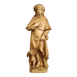 Early 20th Century French Patinated Terracotta Sculpture of Shepherd With Dog For Sale