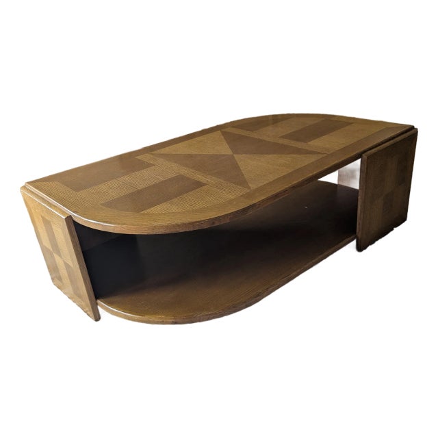 Vintage Postmodern Universal Furniture Oak Parquetry Eye Kidney Coffee Table For Sale