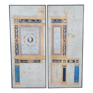 Pair Mid 20th Century French Hand Painted Neoclassical Wall Hanging Architectural Screen Panels