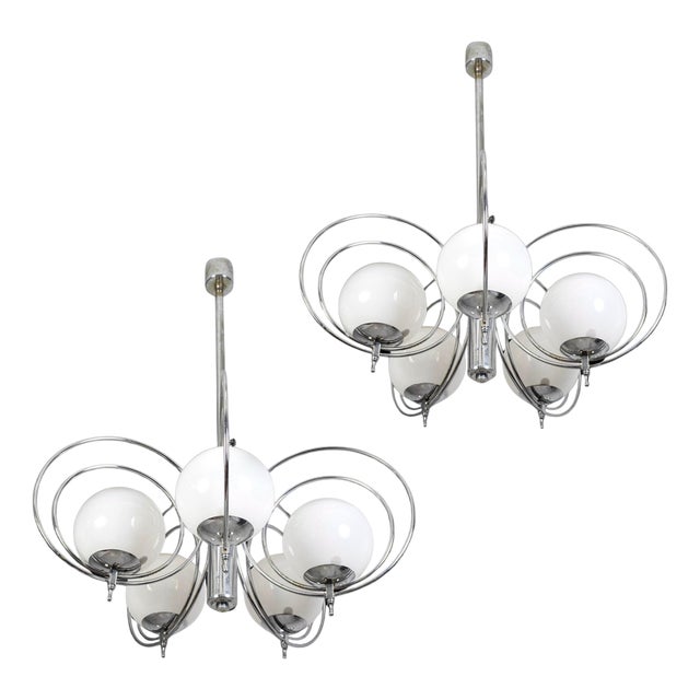 Italian Chrome and Murano Glass Sphere Chandeliers, 1970, Set of 2 For Sale