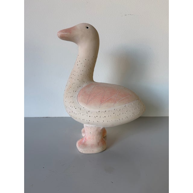 Vintage Handcrafted Ceramic Duck Sculpture in Soft Pink & Cream For Sale In Miami - Image 6 of 12