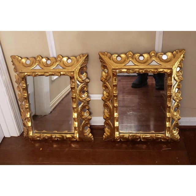 Pair of Italian Style Giltwood Frame Mirrored Insets Mirrorr, Circa 1940s For Sale - Image 4 of 8