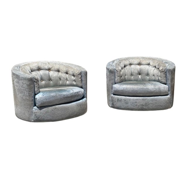 Milo Baughman Mid Century Modern Milo Baughman Style Swivel Barrel Tub Chairs - A Pair For Sale - Image 4 of 11
