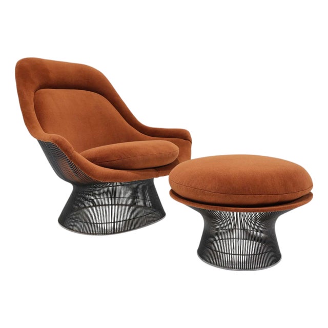 Warren Platner for Knoll Bronze Easy Chair and Ottoman in Alpaca, Attributed - 2 Pieces For Sale
