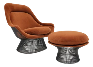 Warren Platner for Knoll Bronze Easy Chair and Ottoman in Alpaca, Attributed - 2 Pieces