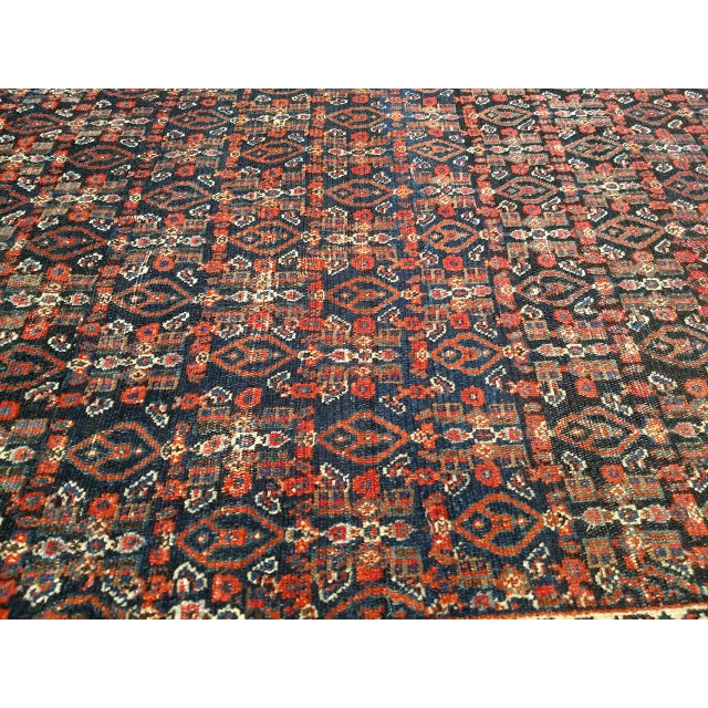 Antique Persian Senneh Area Rug, Hand-Knotted Wool, Herati Pattern & Gol Farang Border, Navy & Light Blue, 4x5 For Sale - Image 16 of 18
