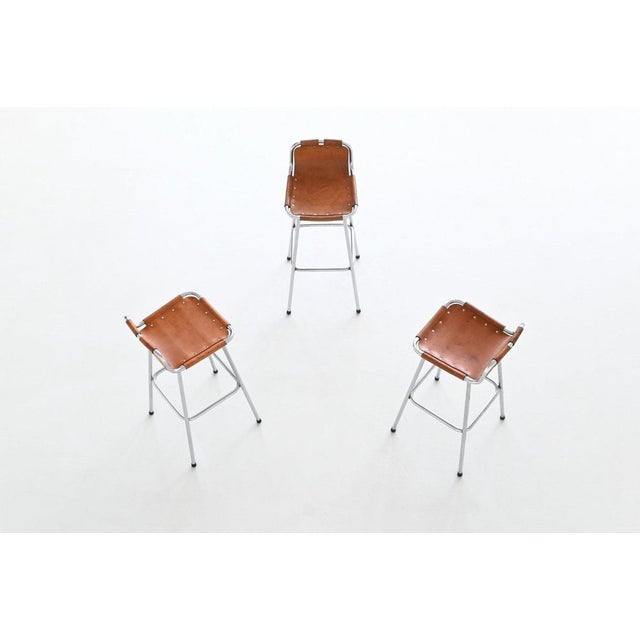 Metal Leather Bar Stools by Charlotte Perriand, 1960s, Set of 3 For Sale - Image 7 of 18