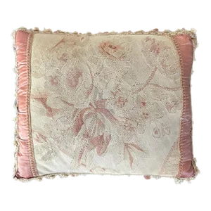 2000s Peach Pink Floral Aubusson Silk Pillow