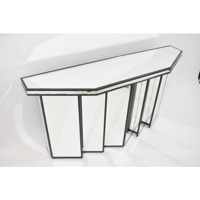 Wood Mid 20th Century Faceted Console With Cubist Mirror For Sale - Image 7 of 7