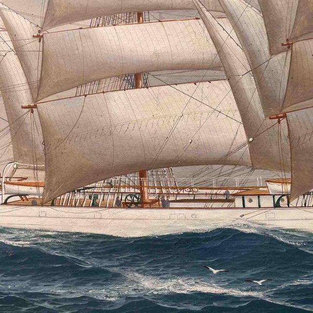 John Henry Mohrmann, Navy with Sailing Ship and Italian Flag, 1908, Oil on Canvas, Framed For Sale - Image 3 of 6