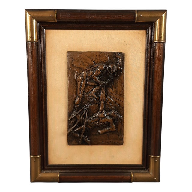 Vintage High Relief with Figures by Max Squillace, 20th Century For Sale