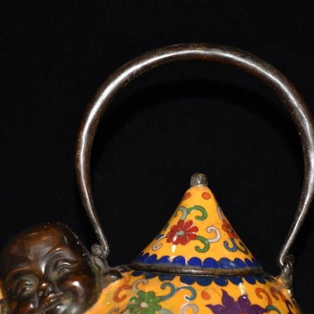 Late 19th Century Cloisonné Enamel Maitreya Buddha Ewer, 1.36kg For Sale In Los Angeles - Image 6 of 8