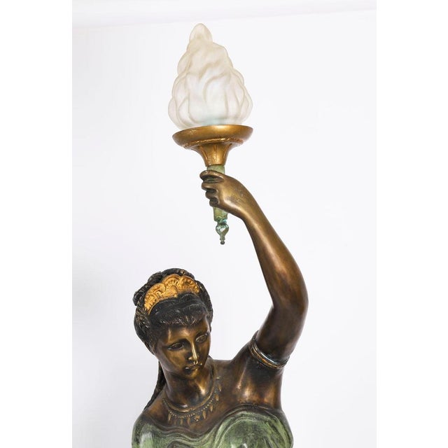 Antique Bronze Libertas Figural Torcheres Lamps by F. De Luca, 20th Century, Set of 2 For Sale - Image 5 of 18