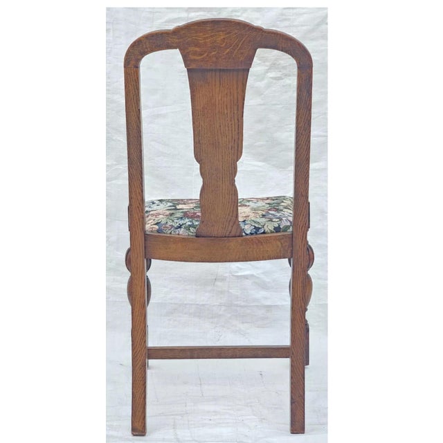 Antique 1920s Set of 4 Tiger Oak Dining / Kitchen Chairs English Jacobean Restored For Sale - Image 9 of 12