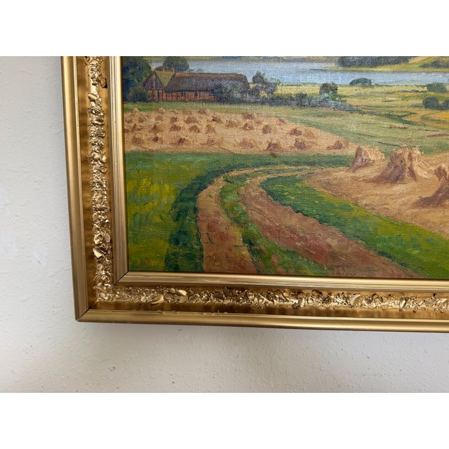 Henrik Gamst Jespersen (1853-1936) Danish Antique Harvest Landscape Oil Painting For Sale - Image 9 of 12