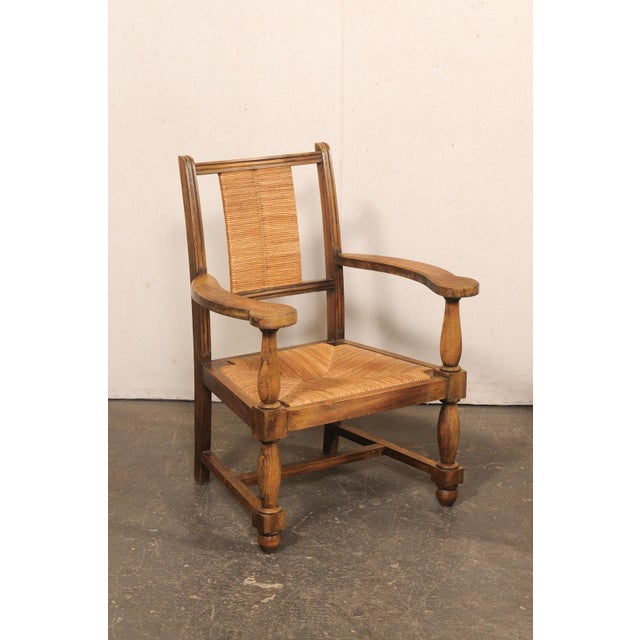 Spanish Mid 20th Century Spanish Wood Armchairs W/Rush Seat & Backs For Sale - Image 3 of 11