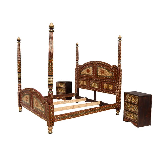 Vintage Hand Paintet Canopy Bed Set, 1990s, Set of 3 For Sale - Image 3 of 18