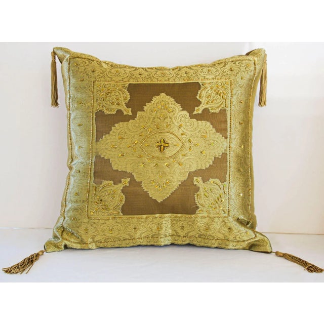 Gold Gold Moorish Throw Pillows Embellished With Sequins and Beads a Pair For Sale - Image 8 of 13