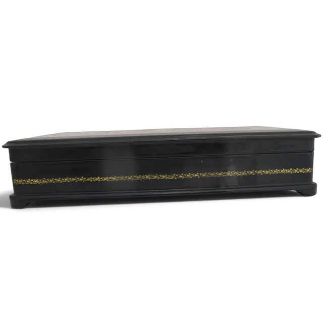 Mid 20th Century Russian Fairy Tale Ruslan & Ludmila Hand Painted Gold Lacquer Mstera Trinket Box For Sale - Image 5 of 11