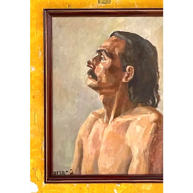 Vintage Boho Signed Original Oil Portrait on Board For Sale - Image 11 of 12