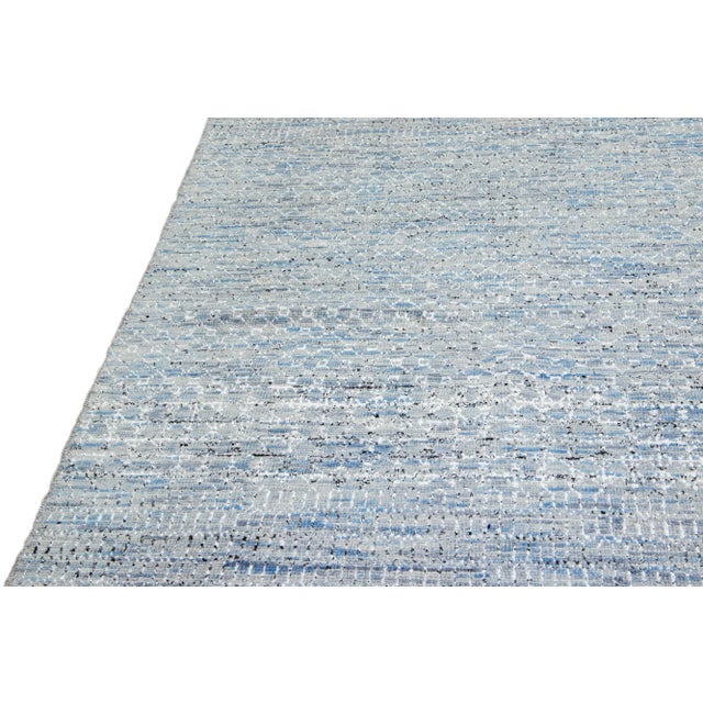 Textile Light Blue Modern Savannah Handmade Geometric Oversize Wool Rug For Sale - Image 7 of 11
