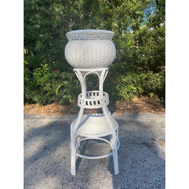 Tall White Wicker Boho Chic Plant StandSet Chairish